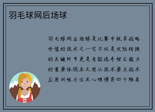 羽毛球网后场球