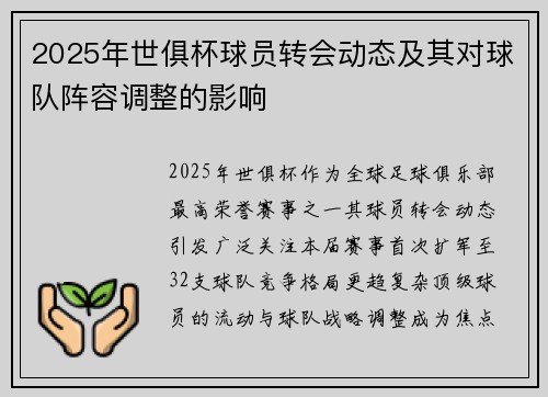 2025年世俱杯球员转会动态及其对球队阵容调整的影响